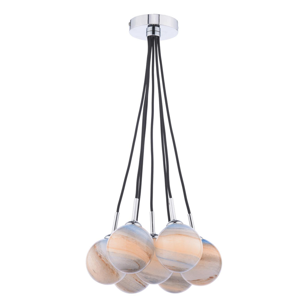 ELP342-07L Elpis 7 Light Cluster Pendant Polished Chrome With Planet Style Glass