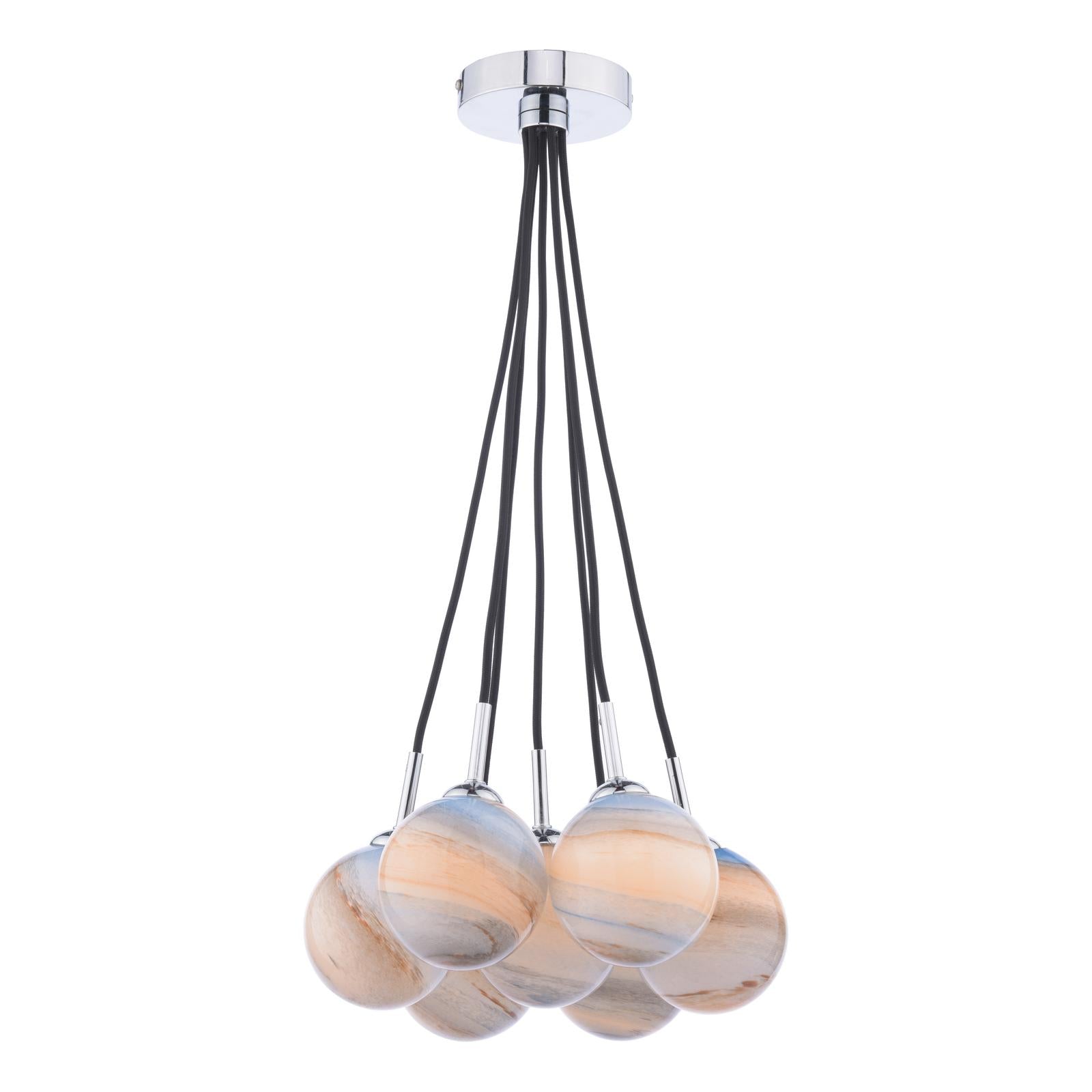 ELP342-07L Elpis 7 Light Cluster Pendant Polished Chrome With Planet Style Glass