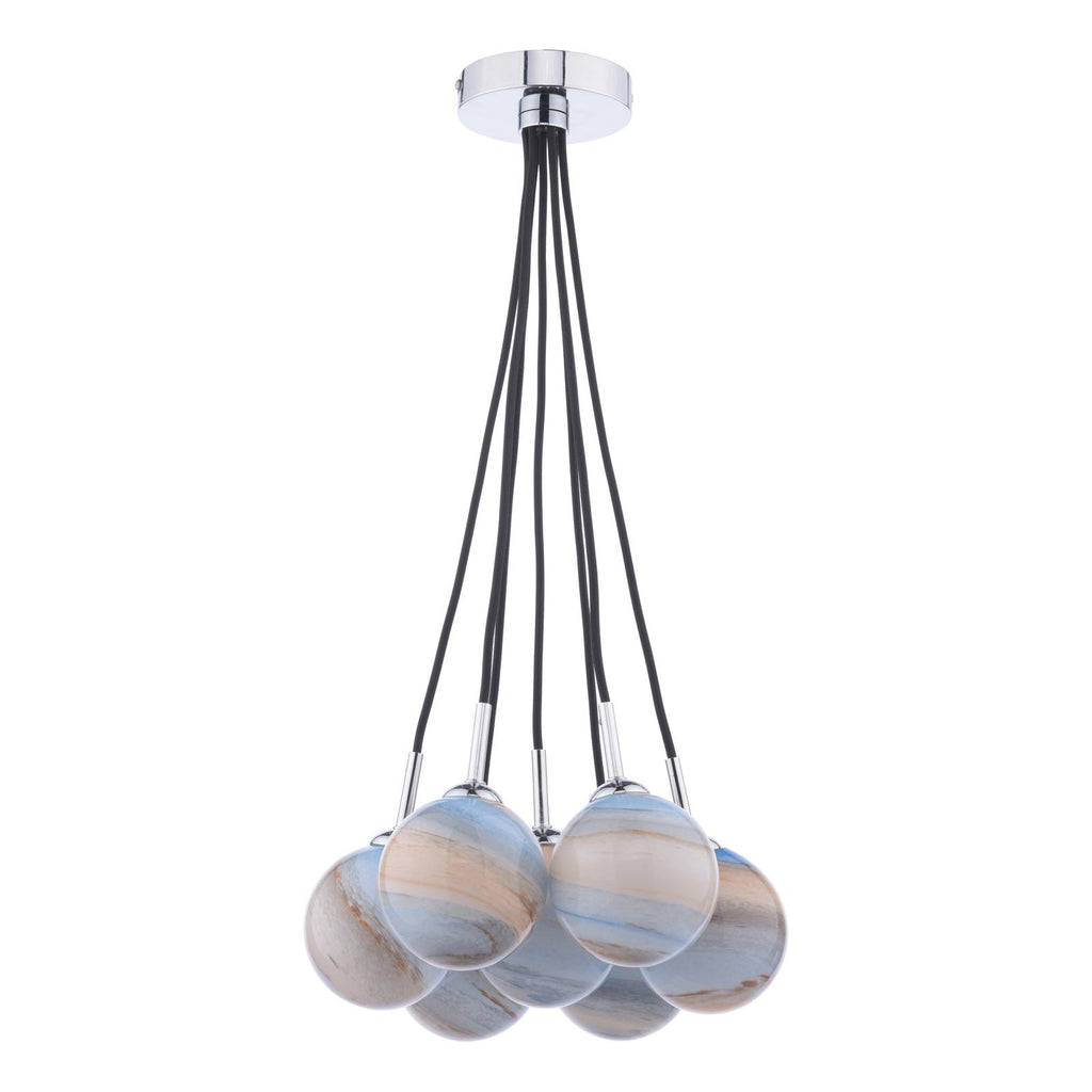 ELP342-07L Elpis 7 Light Cluster Pendant Polished Chrome With Planet Style Glass