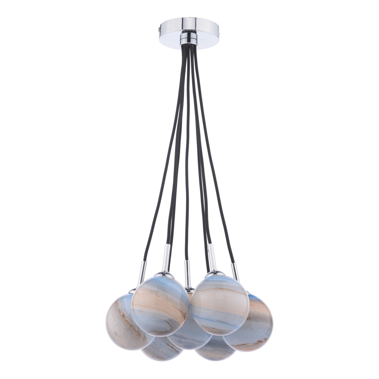 ELP342-07L Elpis 7 Light Cluster Pendant Polished Chrome With Planet Style Glass