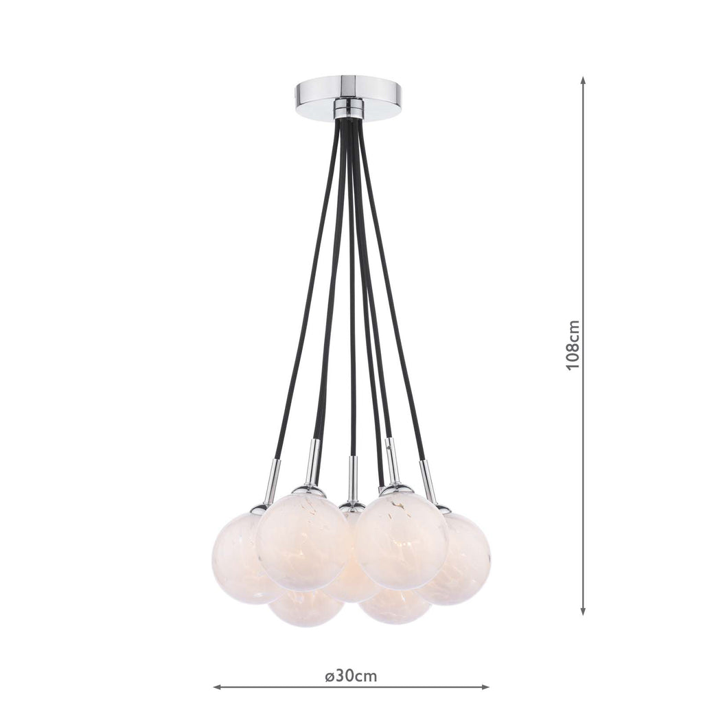 ELP342-17 Elpis 7 Light Cluster Pendant Polished Chrome With White Confetti Glass