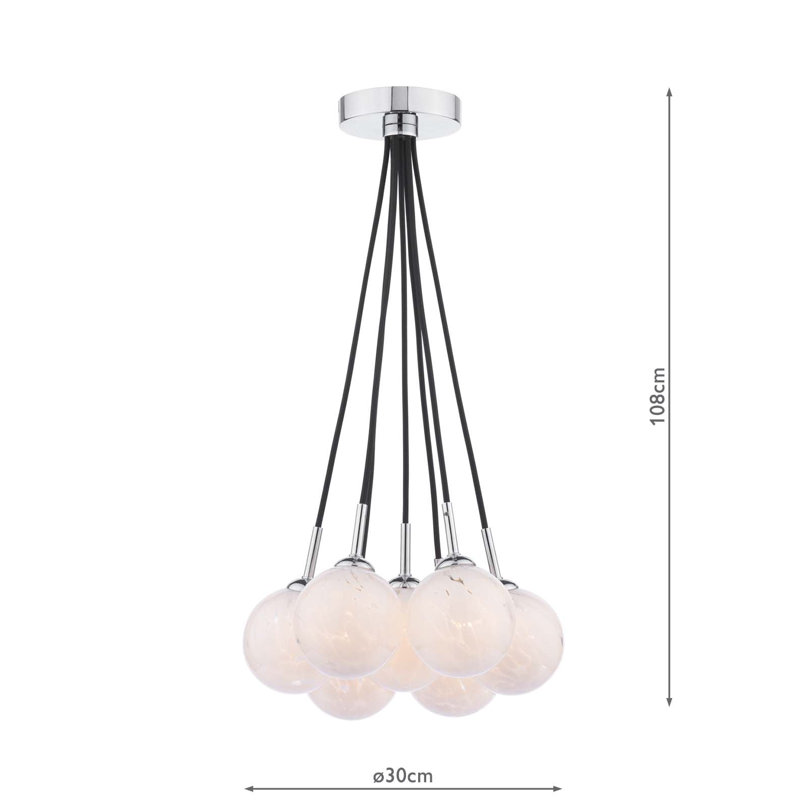 ELP342-17 Elpis 7 Light Cluster Pendant Polished Chrome With White Confetti Glass