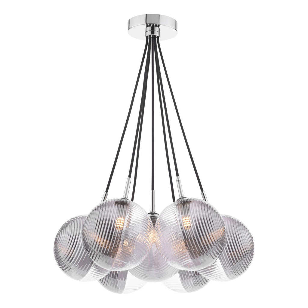 ELP342-19 Elpis 7 Light Cluster Pendant Polished Chrome With Smoked/Clear Ribbed Glass