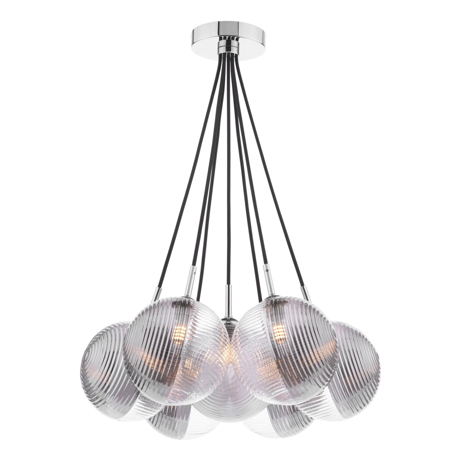 ELP342-19 Elpis 7 Light Cluster Pendant Polished Chrome With Smoked/Clear Ribbed Glass