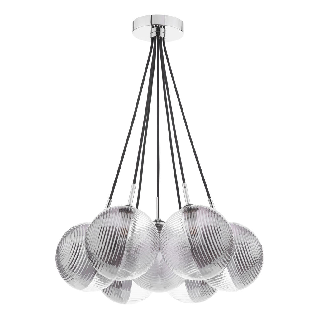 ELP342-19 Elpis 7 Light Cluster Pendant Polished Chrome With Smoked/Clear Ribbed Glass