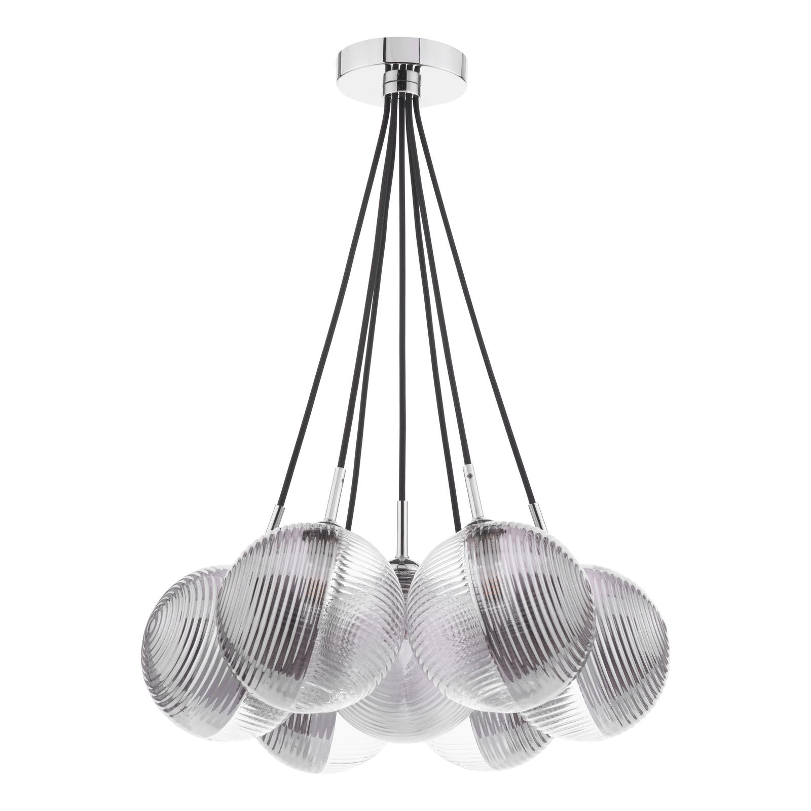 ELP342-19 Elpis 7 Light Cluster Pendant Polished Chrome With Smoked/Clear Ribbed Glass