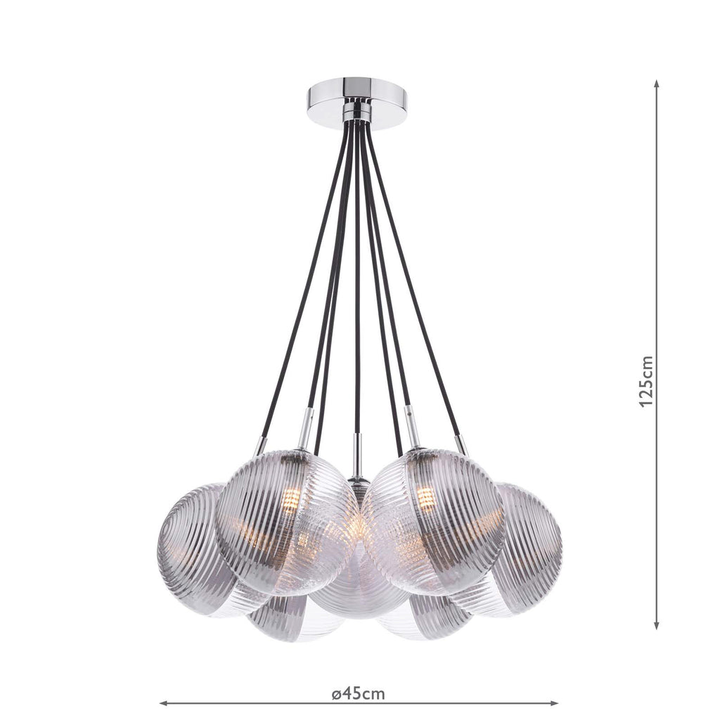 ELP342-19 Elpis 7 Light Cluster Pendant Polished Chrome With Smoked/Clear Ribbed Glass