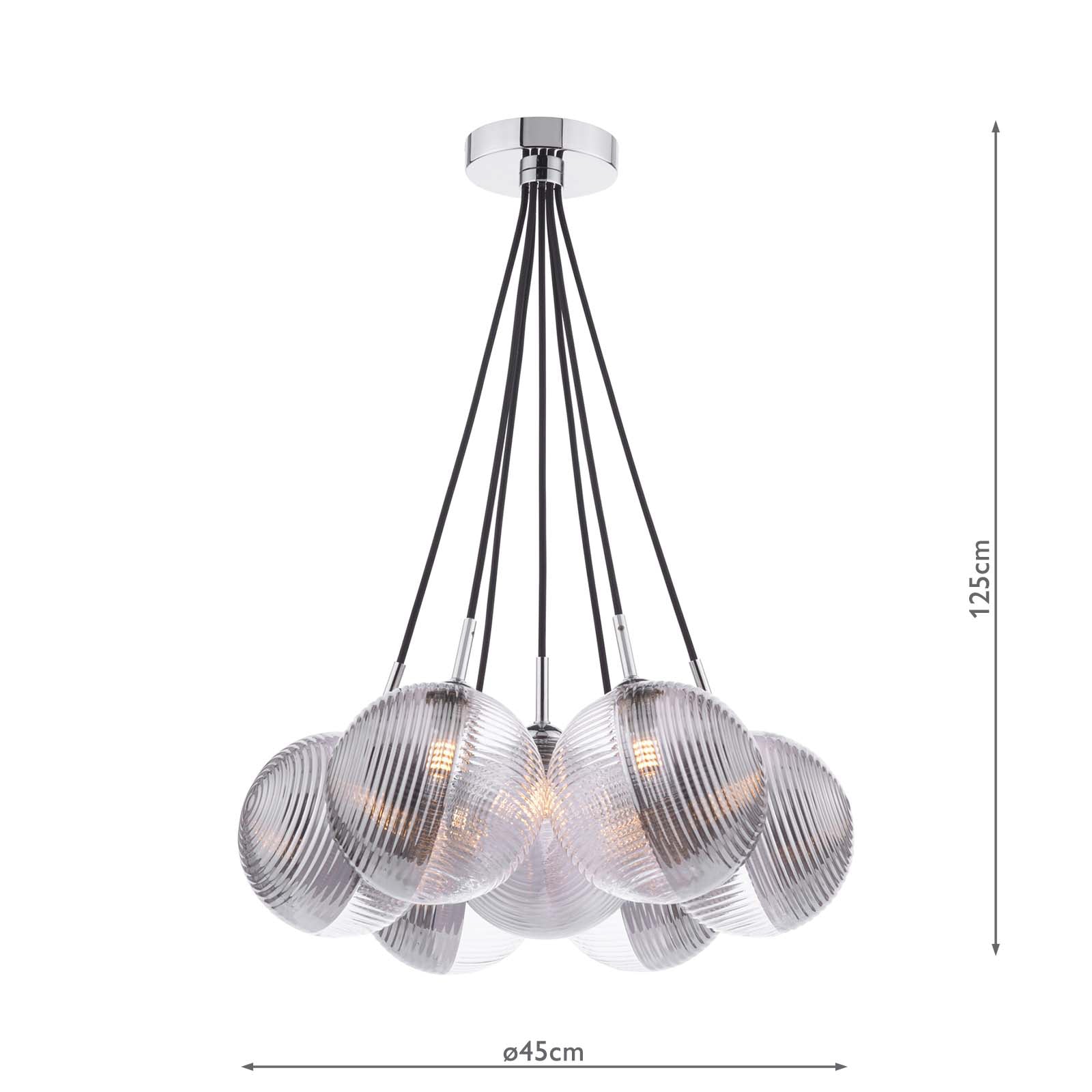 ELP342-19 Elpis 7 Light Cluster Pendant Polished Chrome With Smoked/Clear Ribbed Glass
