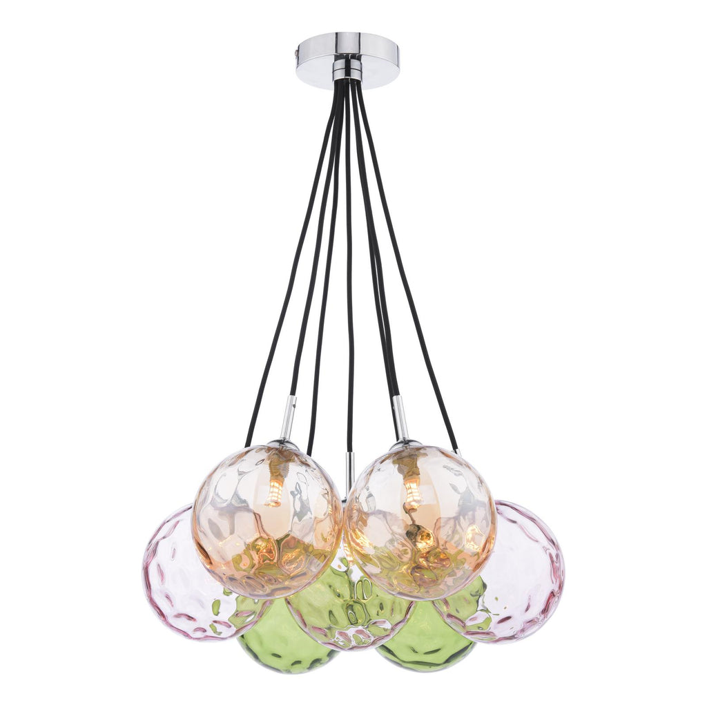 ELP342-MIX Elpis 7 Light Cluster Pendant Polished Chrome and Multi Coloured Glass