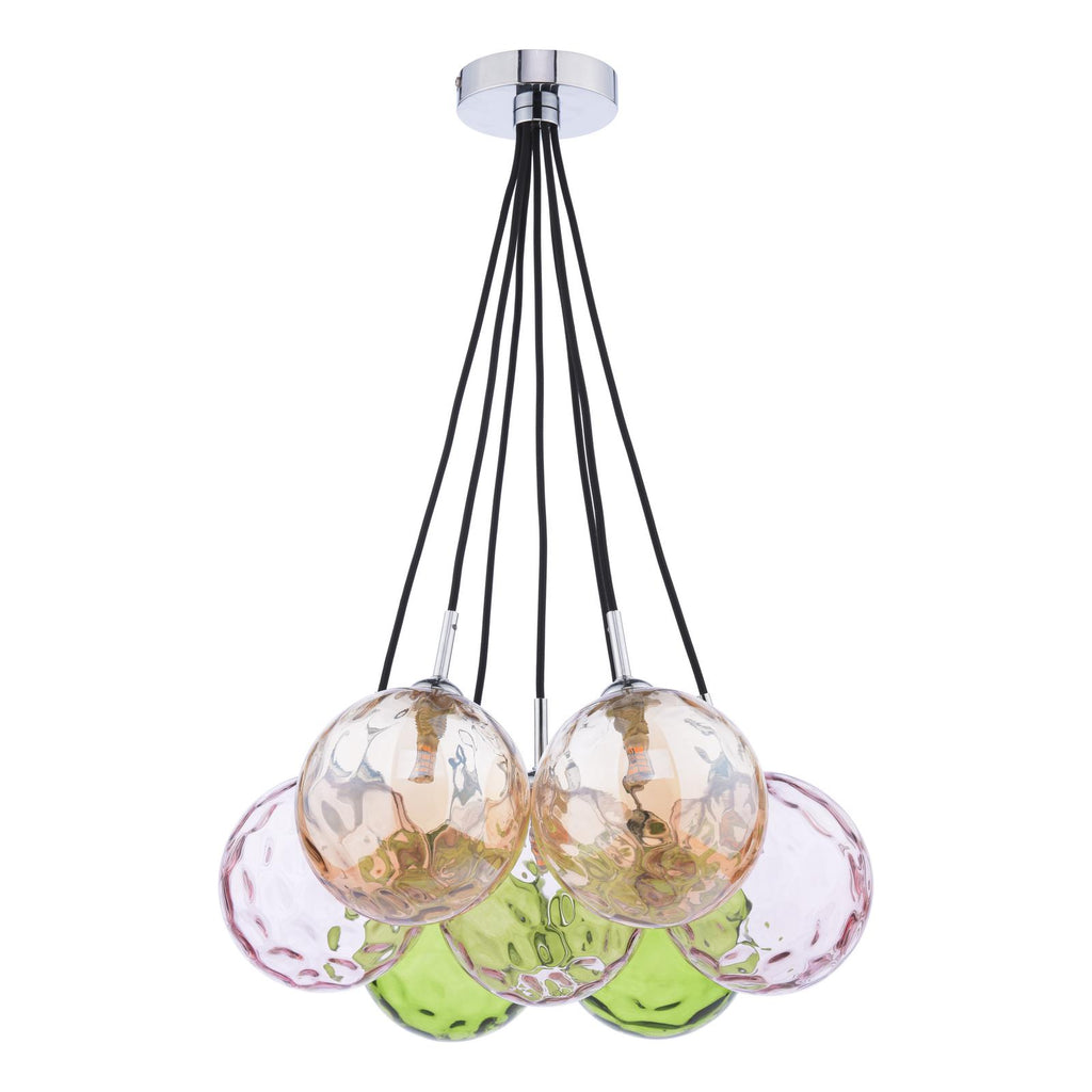 ELP342-MIX Elpis 7 Light Cluster Pendant Polished Chrome and Multi Coloured Glass