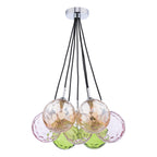ELP342-MIX Elpis 7 Light Cluster Pendant Polished Chrome and Multi Coloured Glass