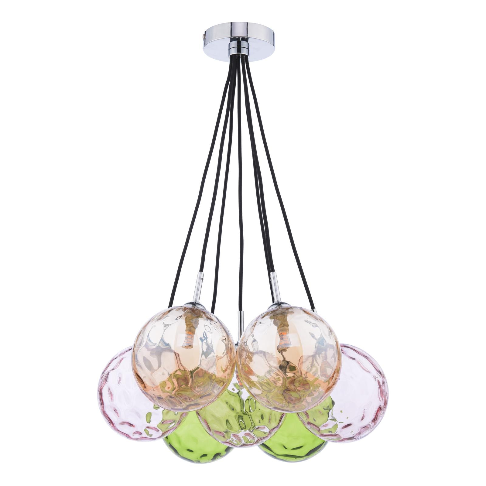 ELP342-MIX Elpis 7 Light Cluster Pendant Polished Chrome and Multi Coloured Glass