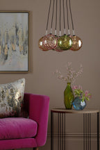 ELP342-MIX Elpis 7 Light Cluster Pendant Polished Chrome and Multi Coloured Glass