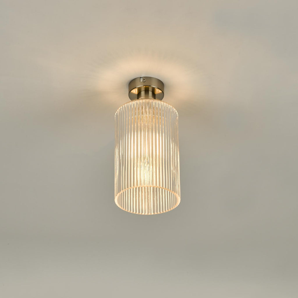 EME4861-E01 Emerson Semi-Flush Antique Chrome and Ribbed Glass