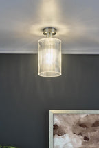 EME4861-E01 Emerson Semi-Flush Antique Chrome and Ribbed Glass