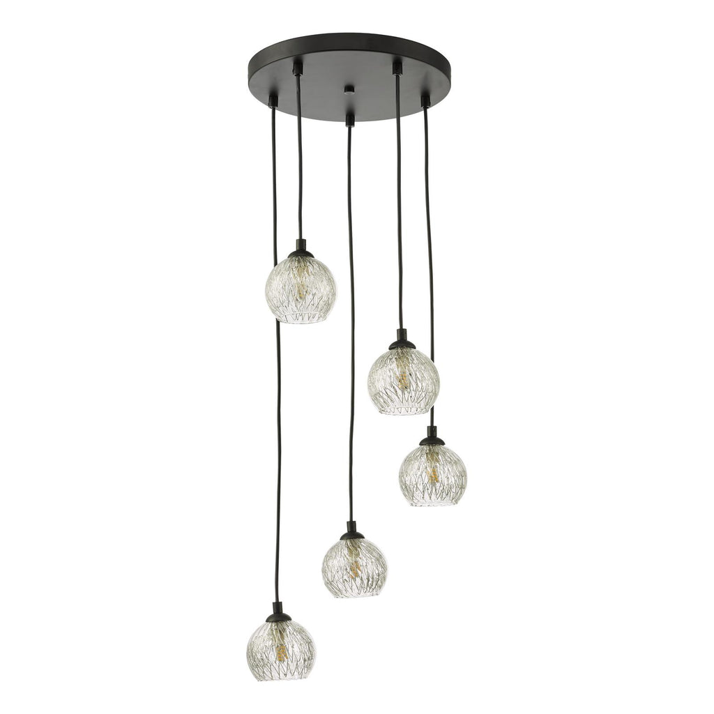 FED0522-09 Federico 5 Light Cluster Pendant Matt Black With Clear/Wire Glass