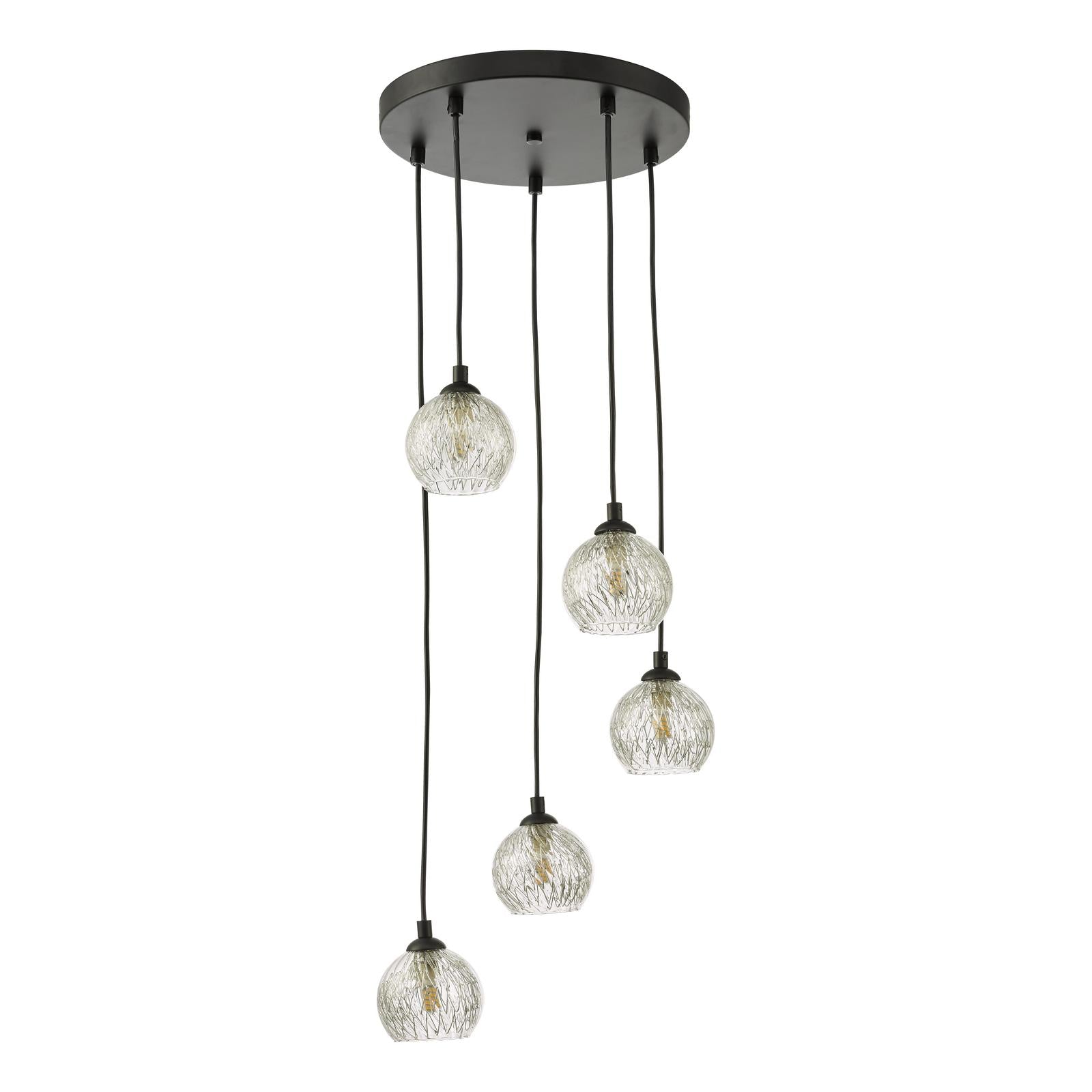 FED0522-09 Federico 5 Light Cluster Pendant Matt Black With Clear/Wire Glass