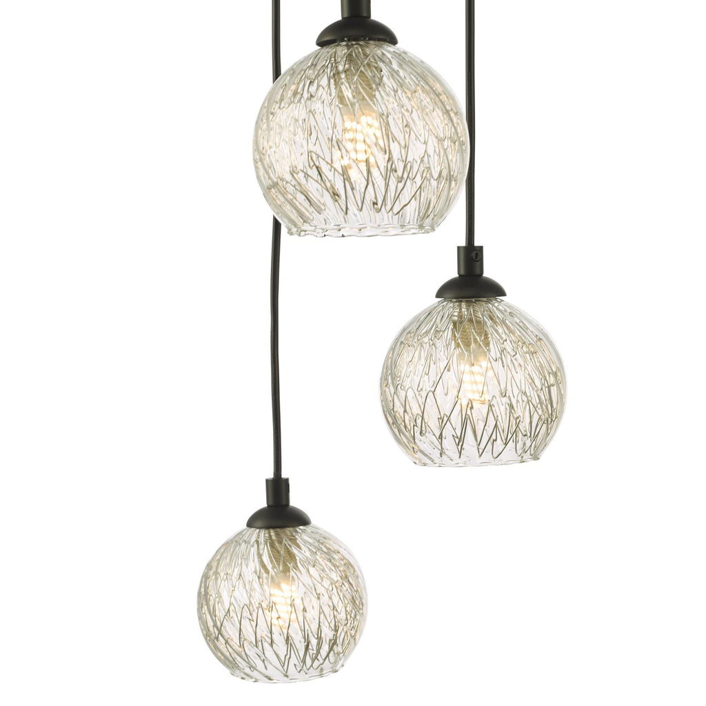 FED0522-09 Federico 5 Light Cluster Pendant Matt Black With Clear/Wire Glass