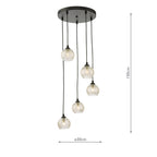 FED0522-09 Federico 5 Light Cluster Pendant Matt Black With Clear/Wire Glass