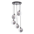 FED0522-19 Federico 5 Light Cluster Pendant Matt Black With Smoked/Clear Ribbed Glass
