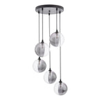 FED0522-19 Federico 5 Light Cluster Pendant Matt Black With Smoked/Clear Ribbed Glass