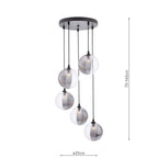 FED0522-19 Federico 5 Light Cluster Pendant Matt Black With Smoked/Clear Ribbed Glass