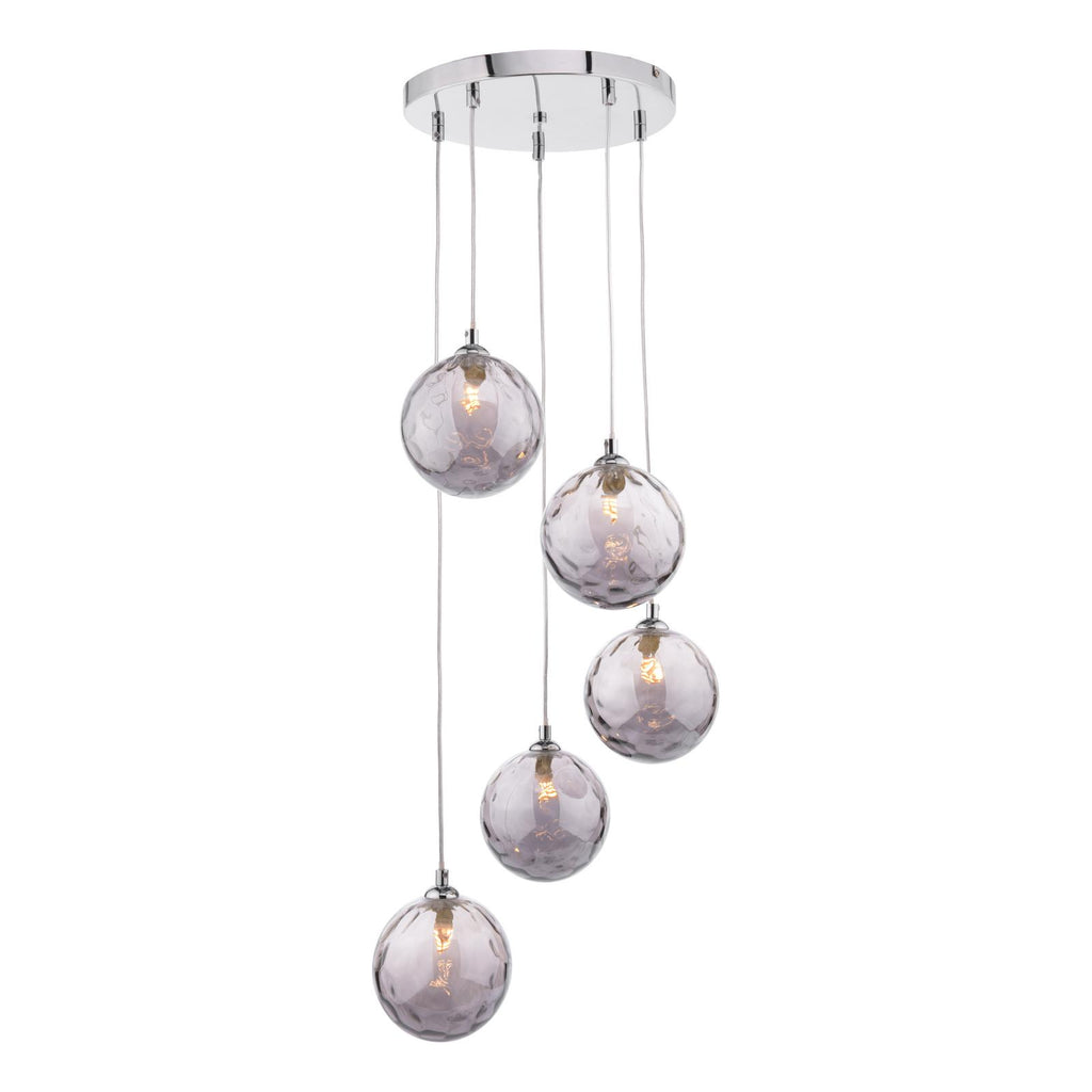 FED0550-10 Federico 5 Light Cluster Pendant Polished Chrome With Smoked Dimpled Glass
