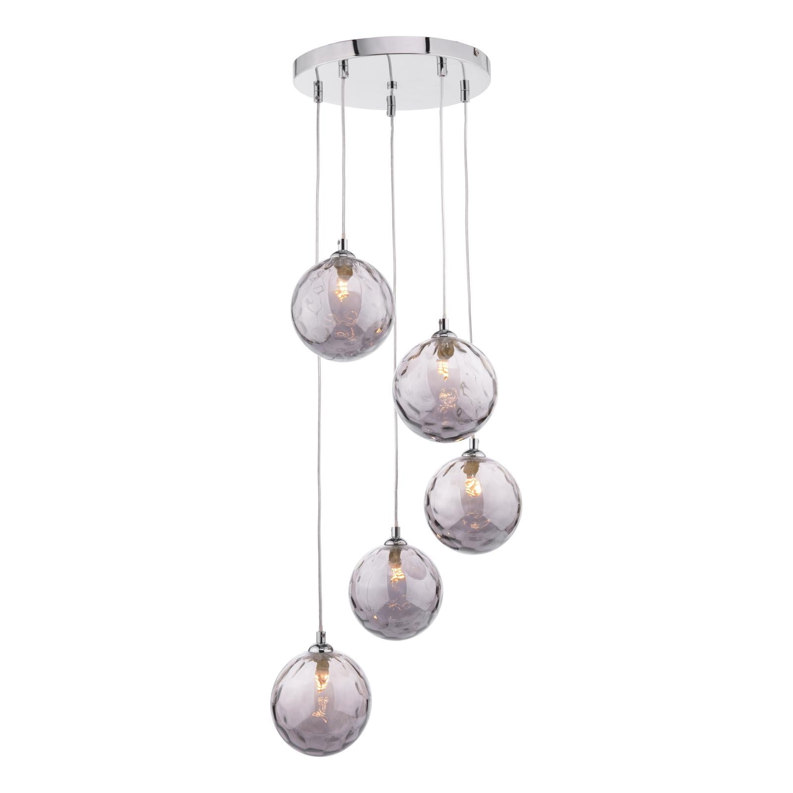 FED0550-10 Federico 5 Light Cluster Pendant Polished Chrome With Smoked Dimpled Glass
