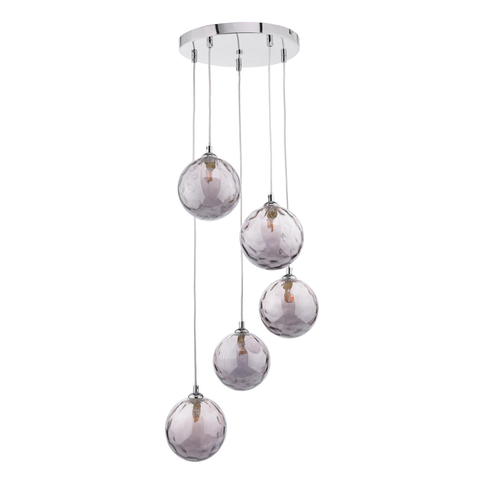 FED0550-10 Federico 5 Light Cluster Pendant Polished Chrome With Smoked Dimpled Glass