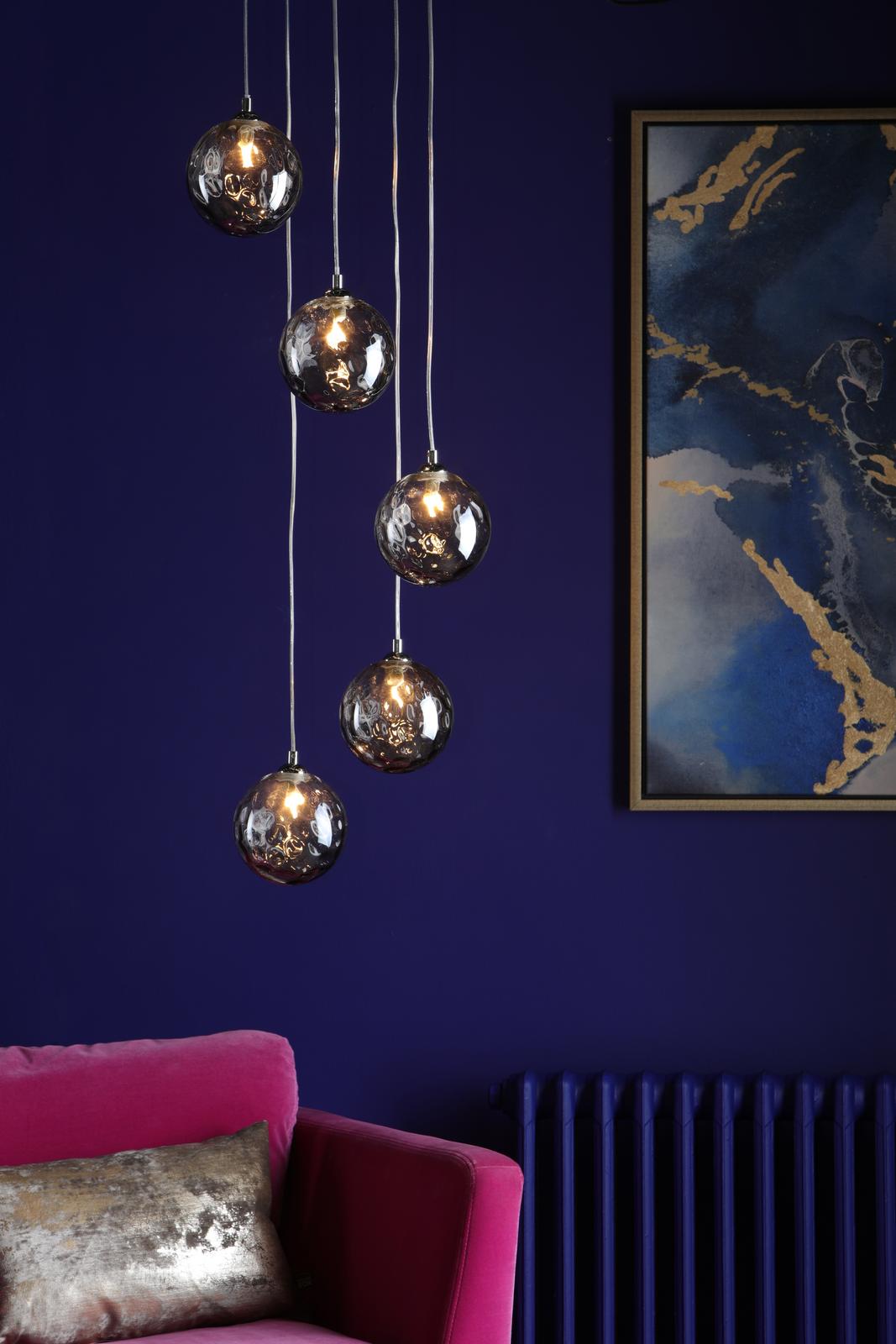FED0550-10 Federico 5 Light Cluster Pendant Polished Chrome With Smoked Dimpled Glass