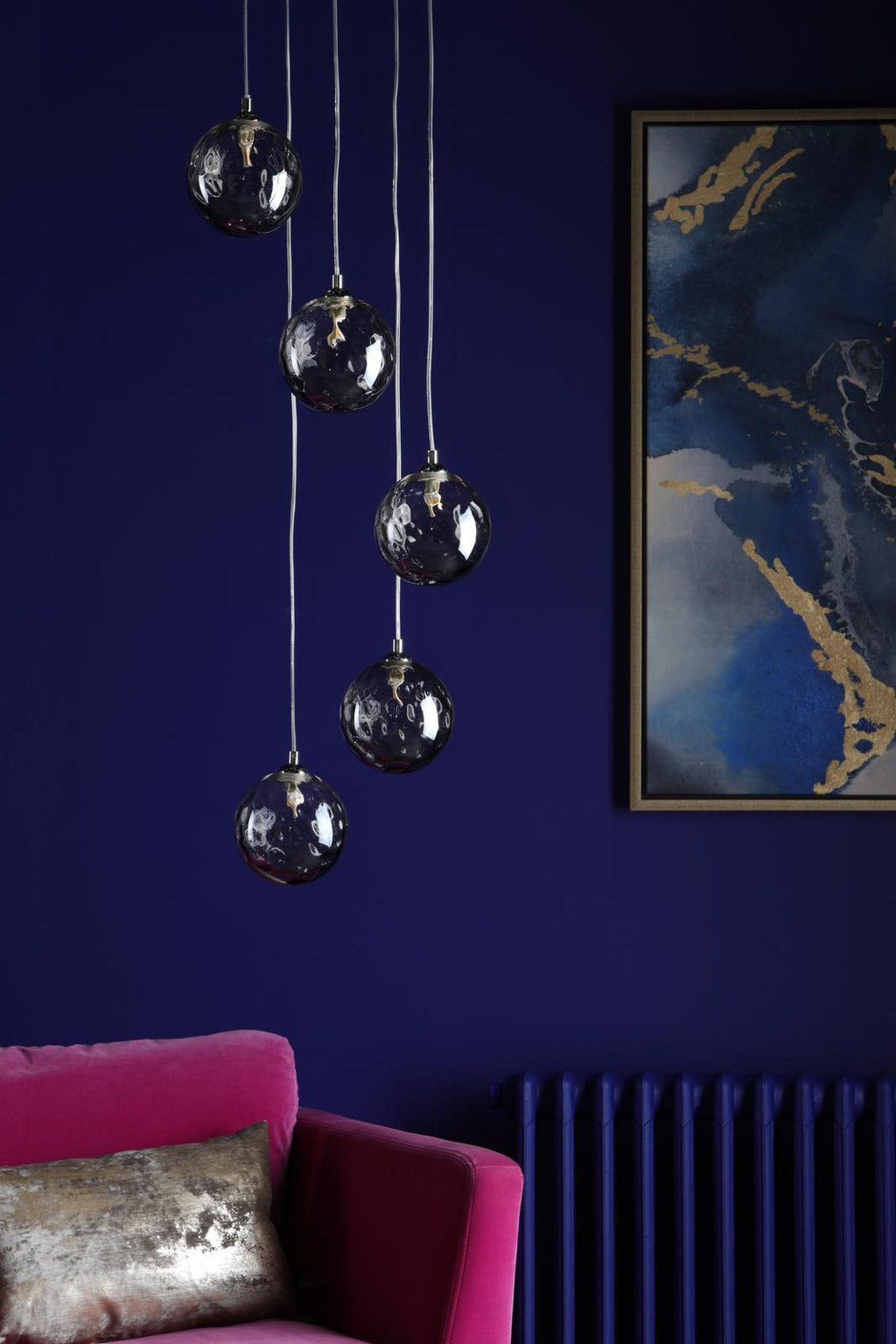 FED0550-10 Federico 5 Light Cluster Pendant Polished Chrome With Smoked Dimpled Glass