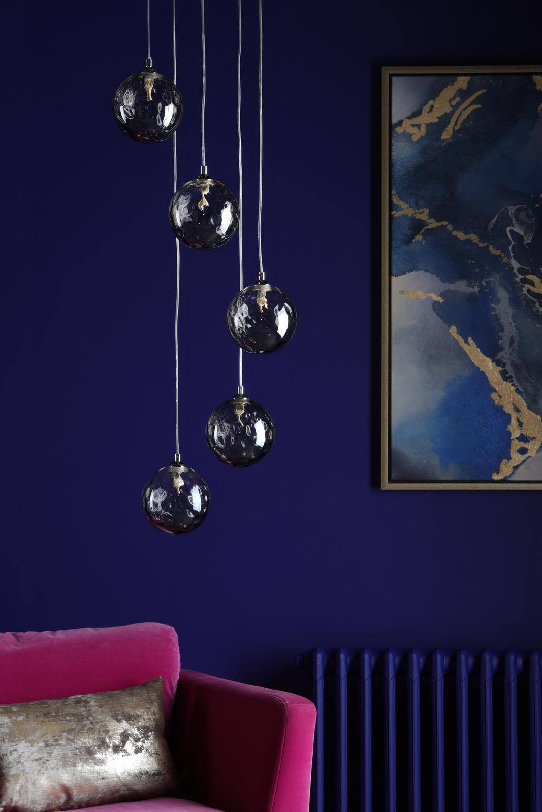 FED0550-10 Federico 5 Light Cluster Pendant Polished Chrome With Smoked Dimpled Glass