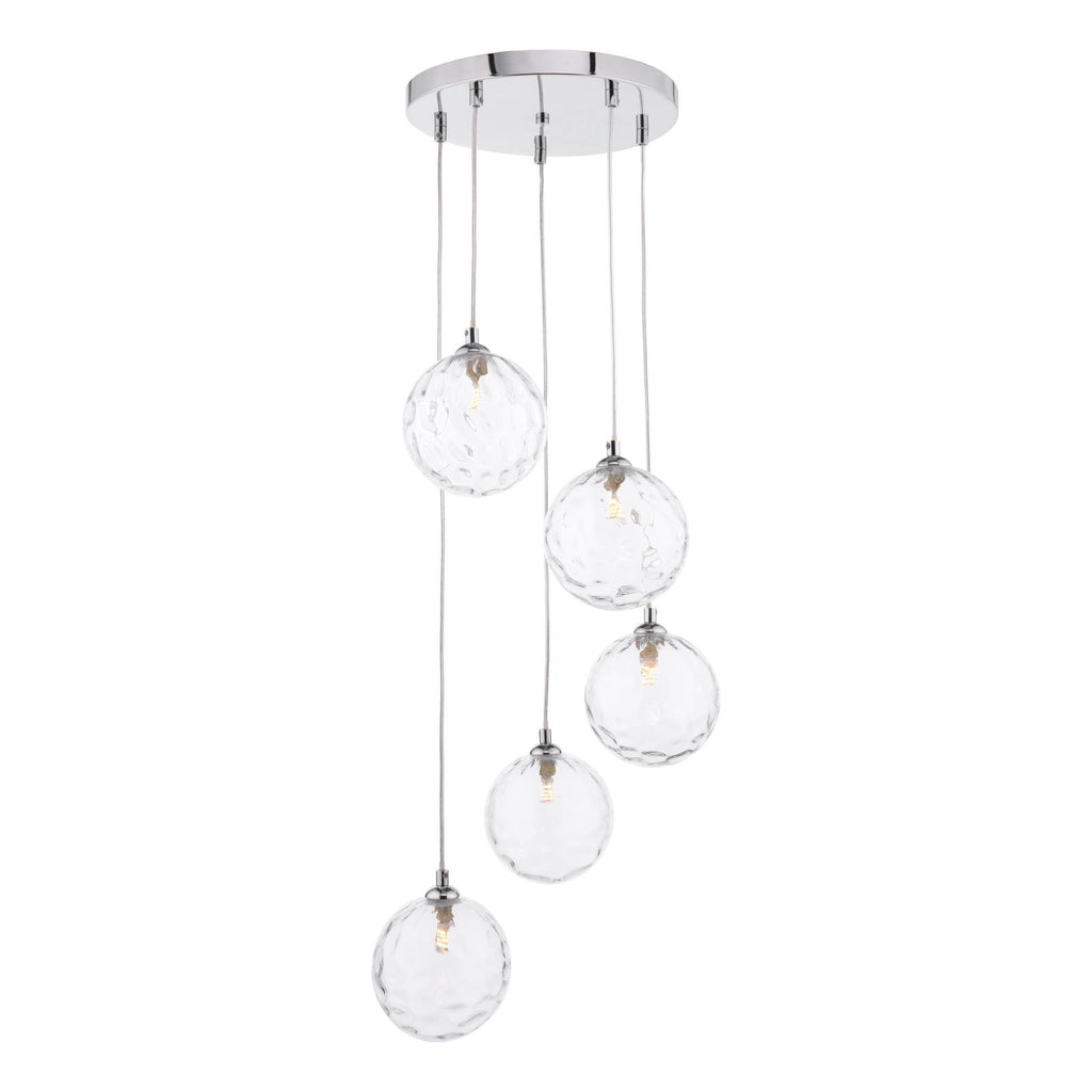 FED0550-12 Federico 5 Light Cluster Pendant Polished Chrome With Clear Dimpled Glass