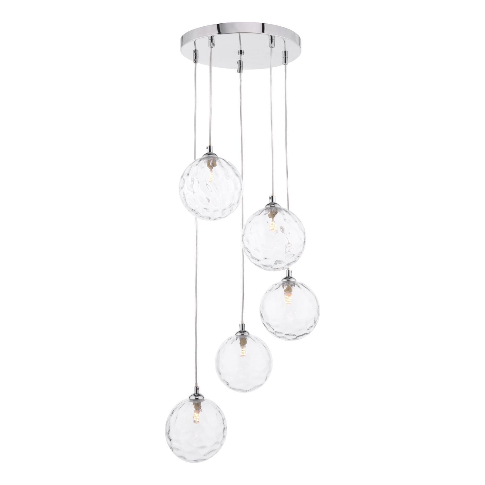 FED0550-12 Federico 5 Light Cluster Pendant Polished Chrome With Clear Dimpled Glass