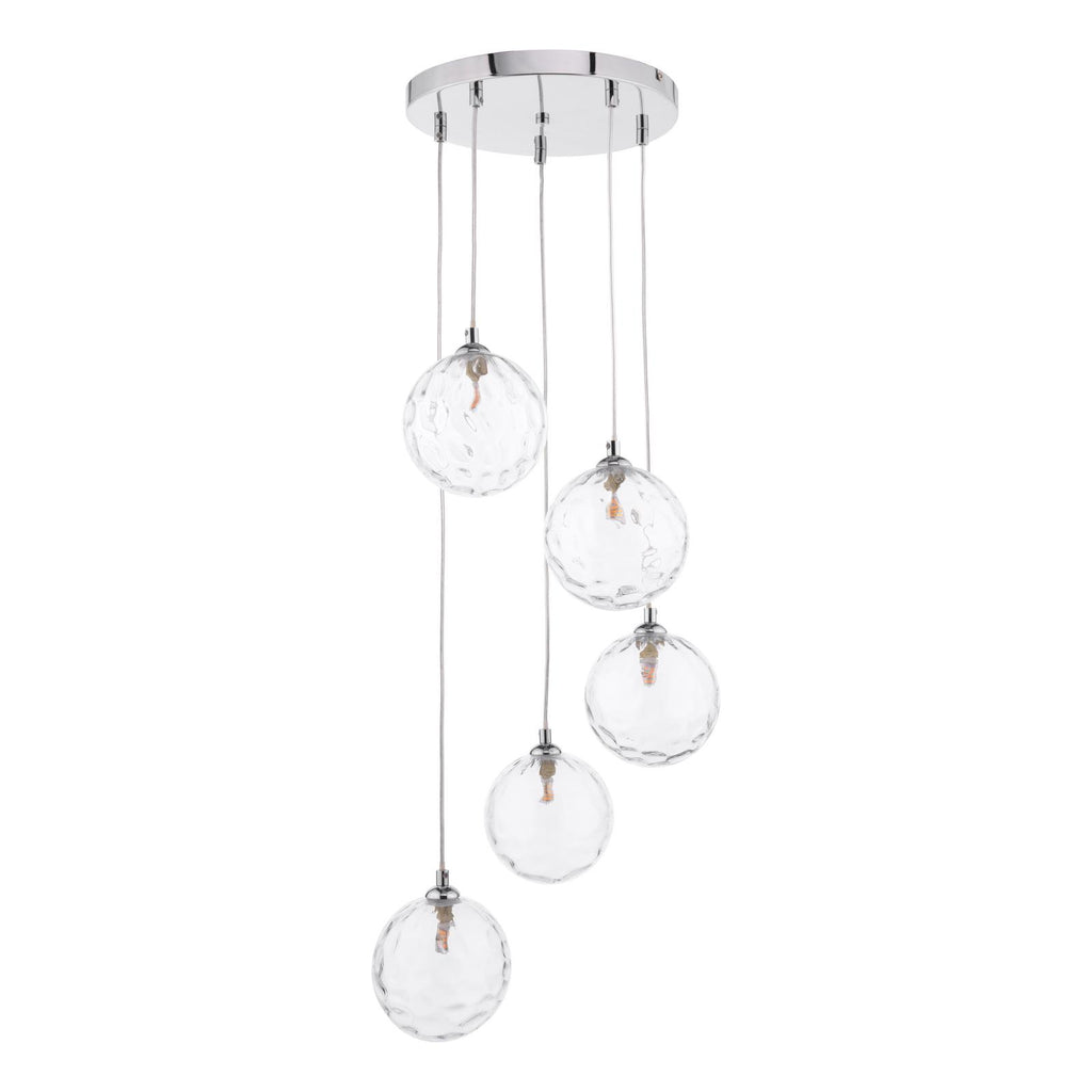 FED0550-12 Federico 5 Light Cluster Pendant Polished Chrome With Clear Dimpled Glass