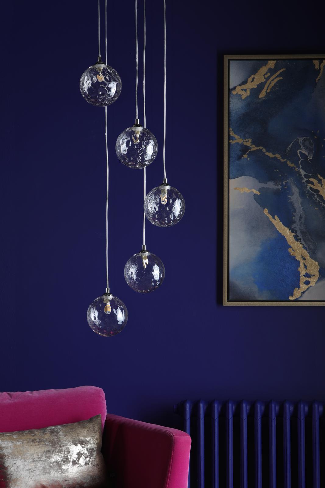 FED0550-12 Federico 5 Light Cluster Pendant Polished Chrome With Clear Dimpled Glass