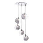 FED0550-19 Federico 5 Light Cluster Pendant Polished Chrome With Smoked/Clear Ribbed Glass
