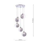 FED0550-19 Federico 5 Light Cluster Pendant Polished Chrome With Smoked/Clear Ribbed Glass
