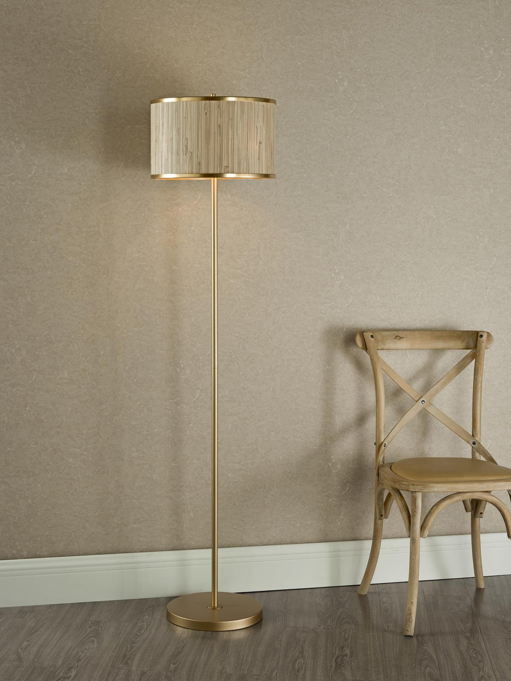 FEN4935 Fenella 3 Light Floor Lamp Gold Leaf and Seagrass