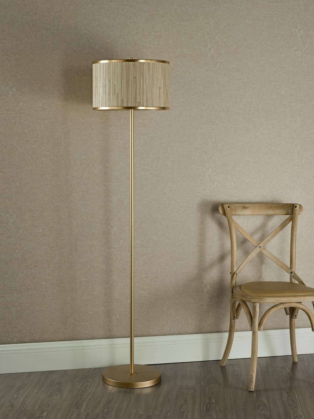 FEN4935 Fenella 3 Light Floor Lamp Gold Leaf and Seagrass
