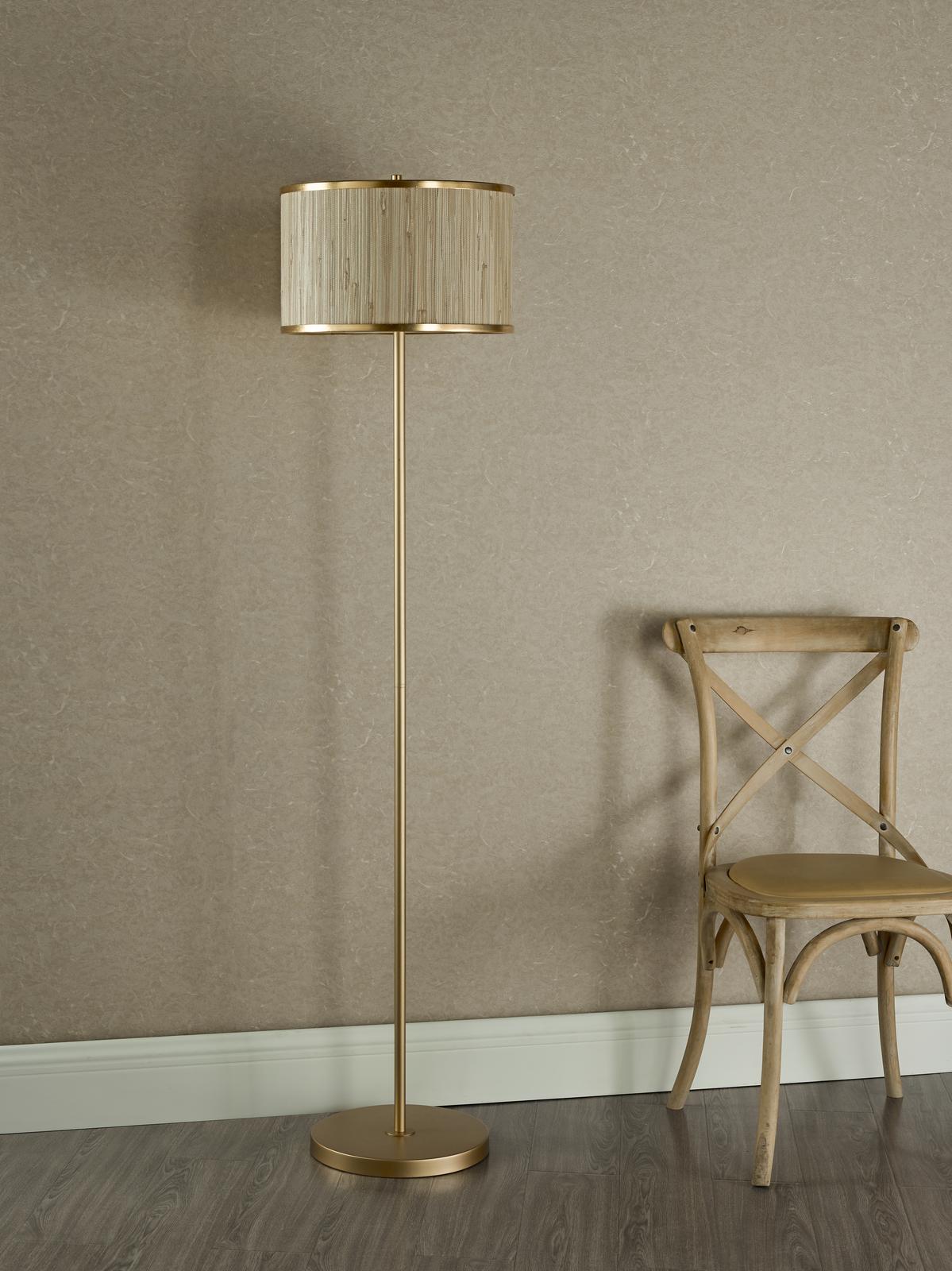 FEN4935 Fenella 3 Light Floor Lamp Gold Leaf and Seagrass