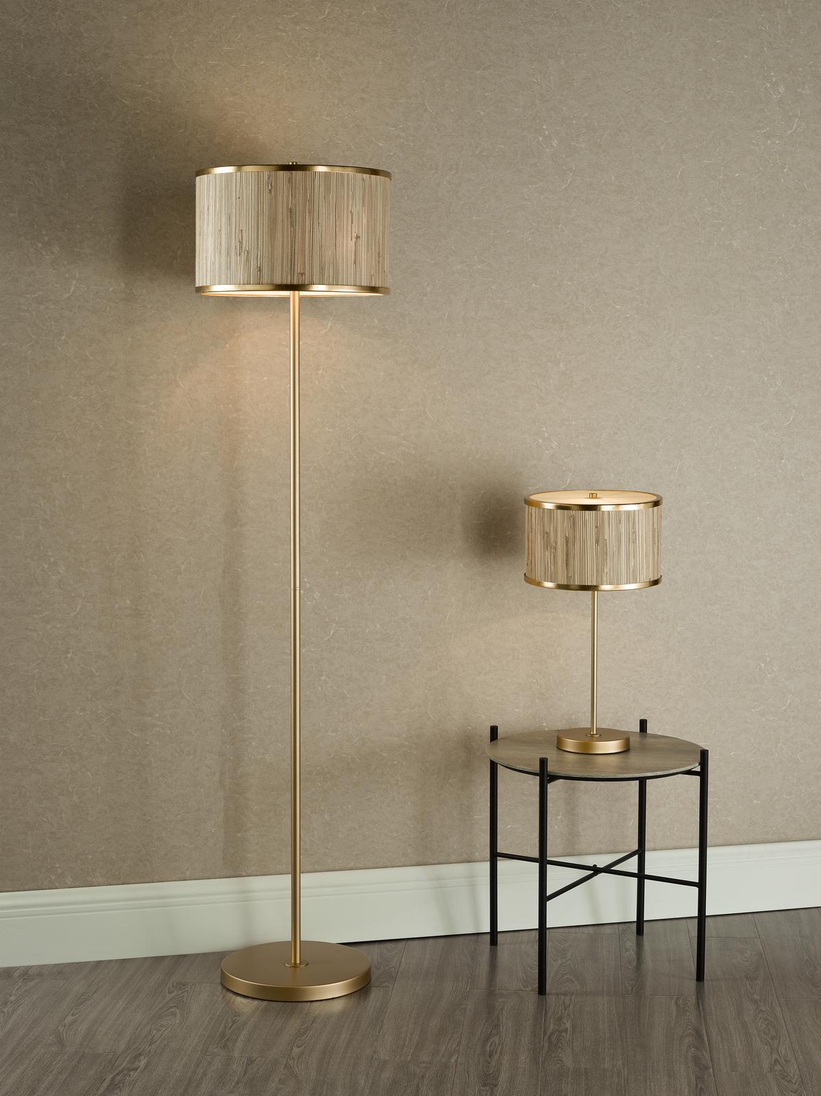 FEN4935 Fenella 3 Light Floor Lamp Gold Leaf and Seagrass