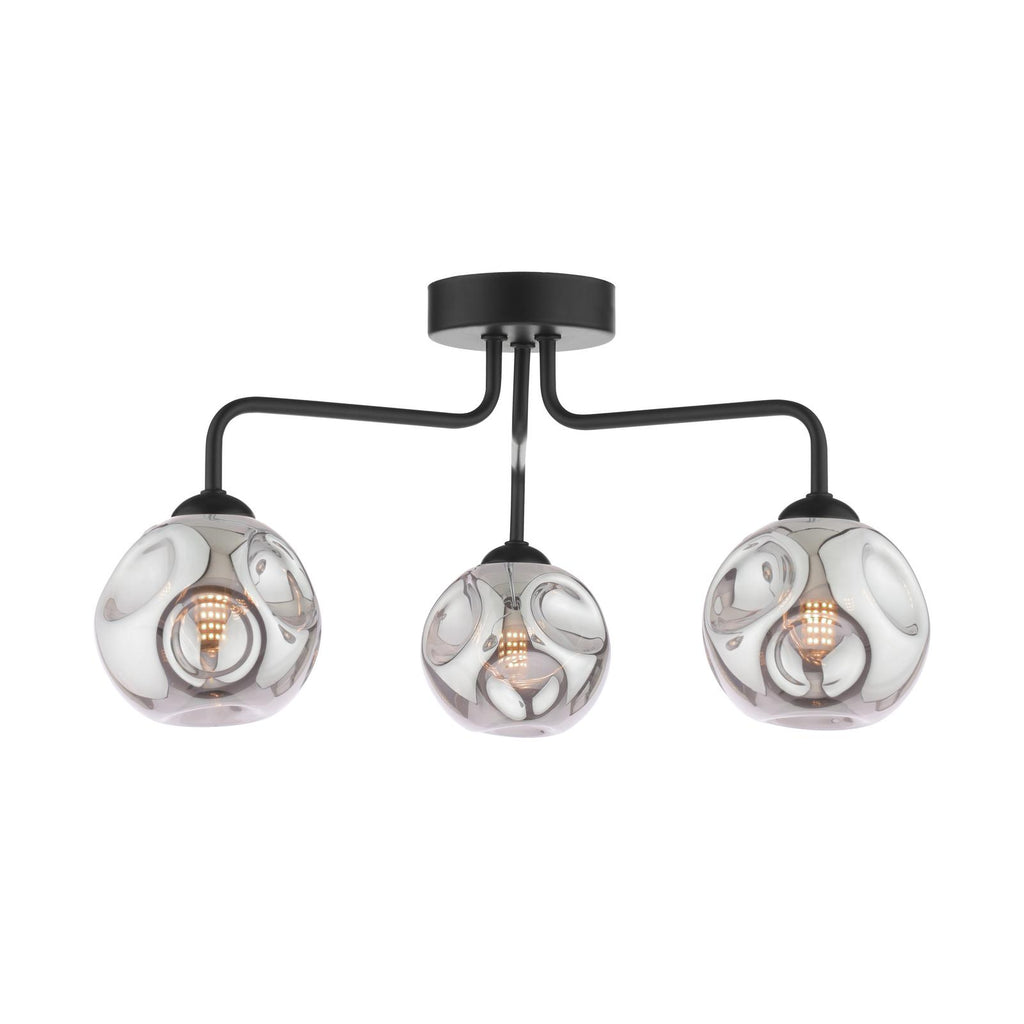 FEY0322-28 Feya 3 Light Semi Flush Matt Black With Closed Organic Smoked Glass