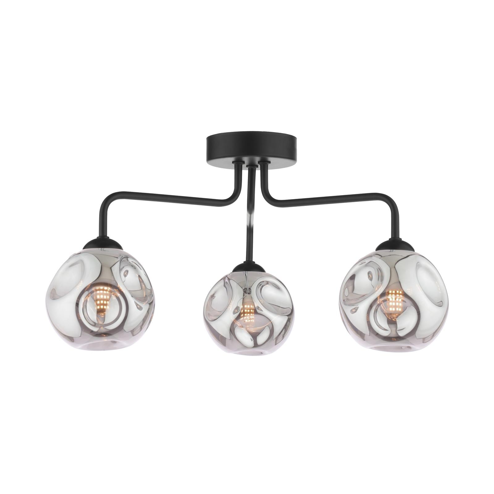 FEY0322-28 Feya 3 Light Semi Flush Matt Black With Closed Organic Smoked Glass