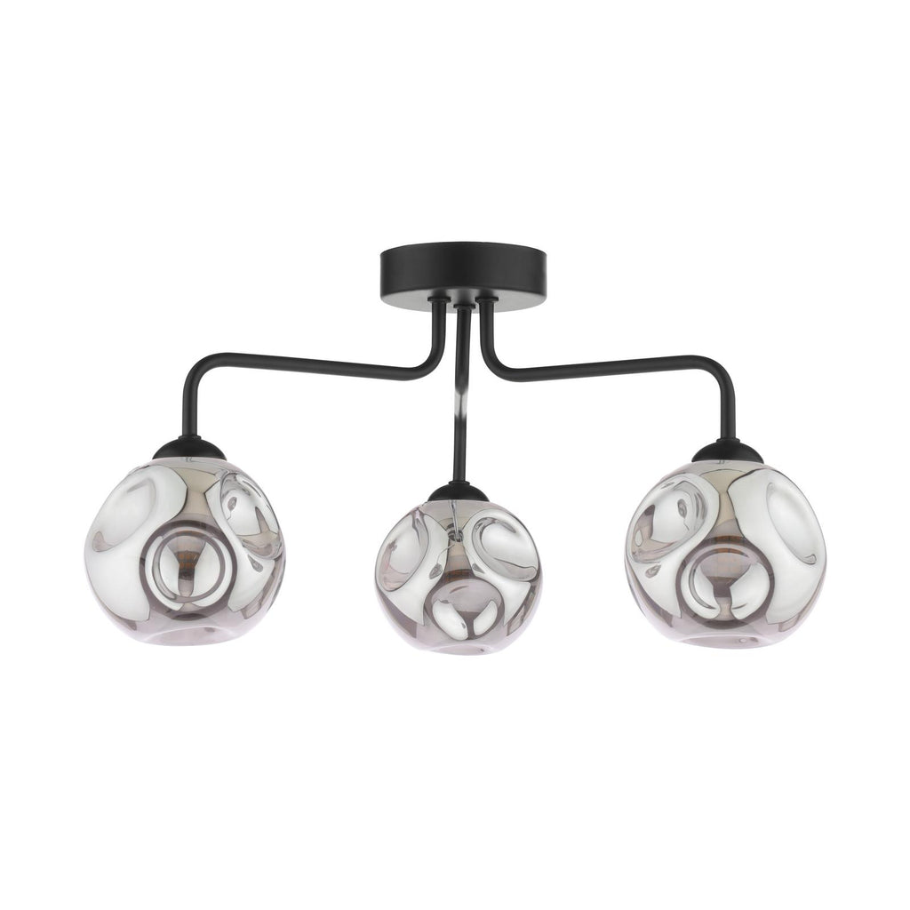 FEY0322-28 Feya 3 Light Semi Flush Matt Black With Closed Organic Smoked Glass
