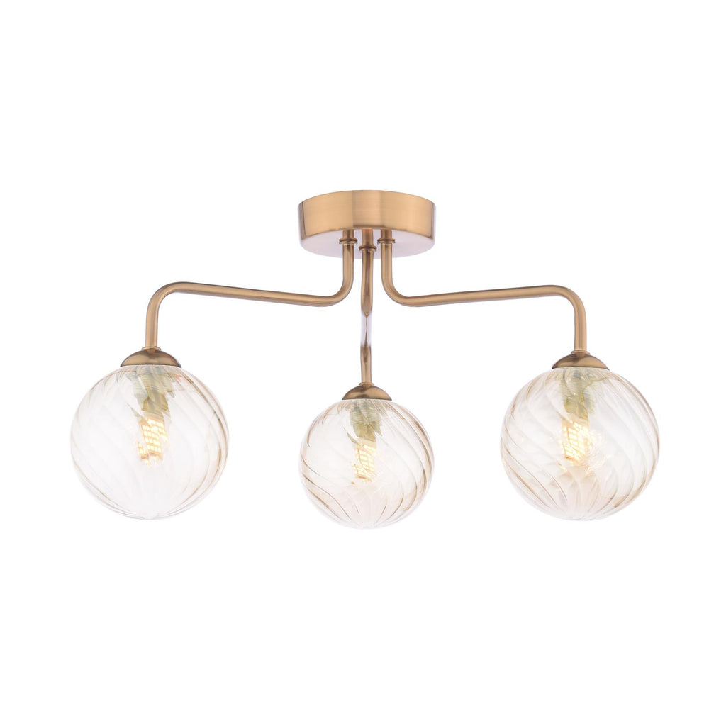 FEY0363-25 Feya 3 Light Semi-Flush Antique Bronze With Twisted Amber Glass