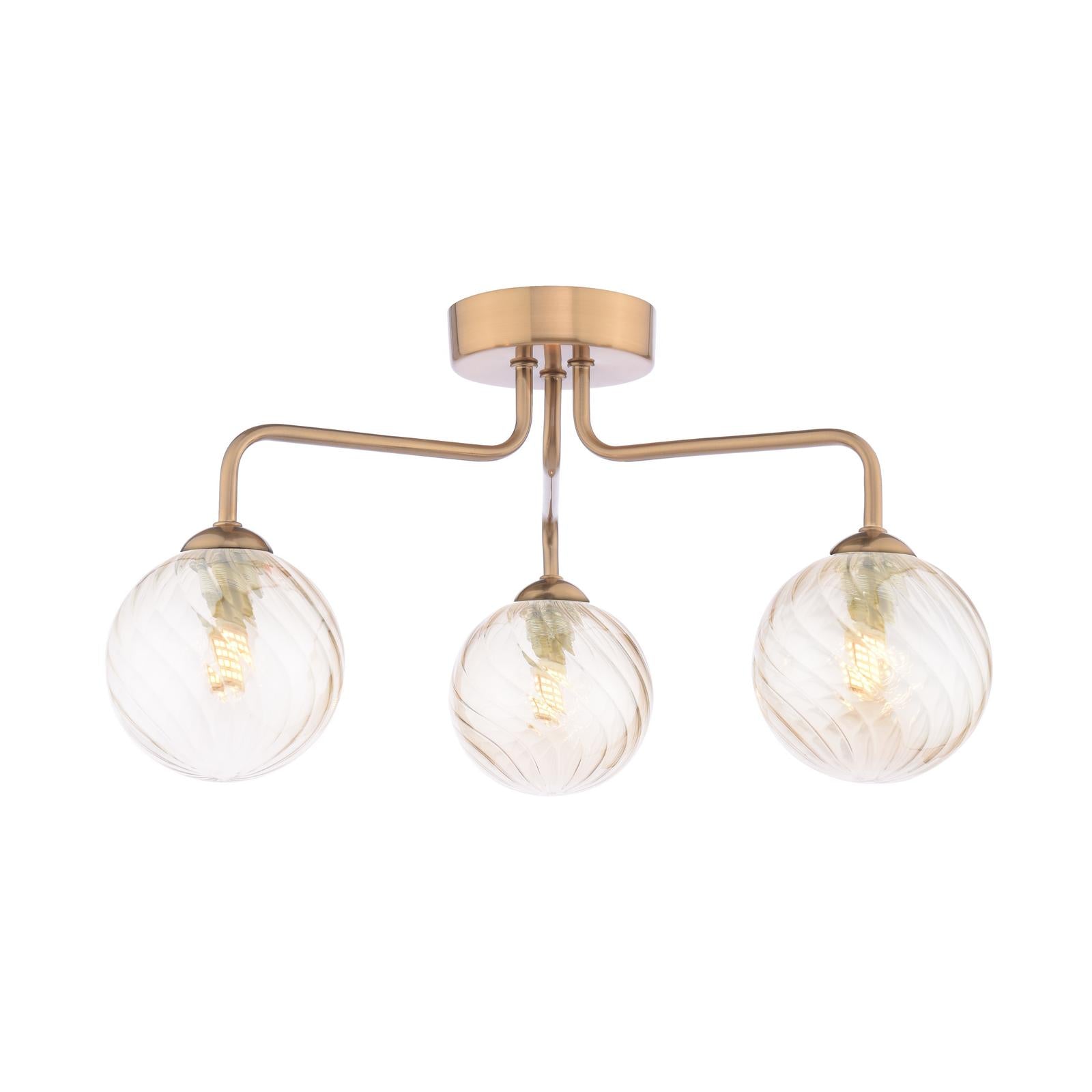 FEY0363-25 Feya 3 Light Semi-Flush Antique Bronze With Twisted Amber Glass