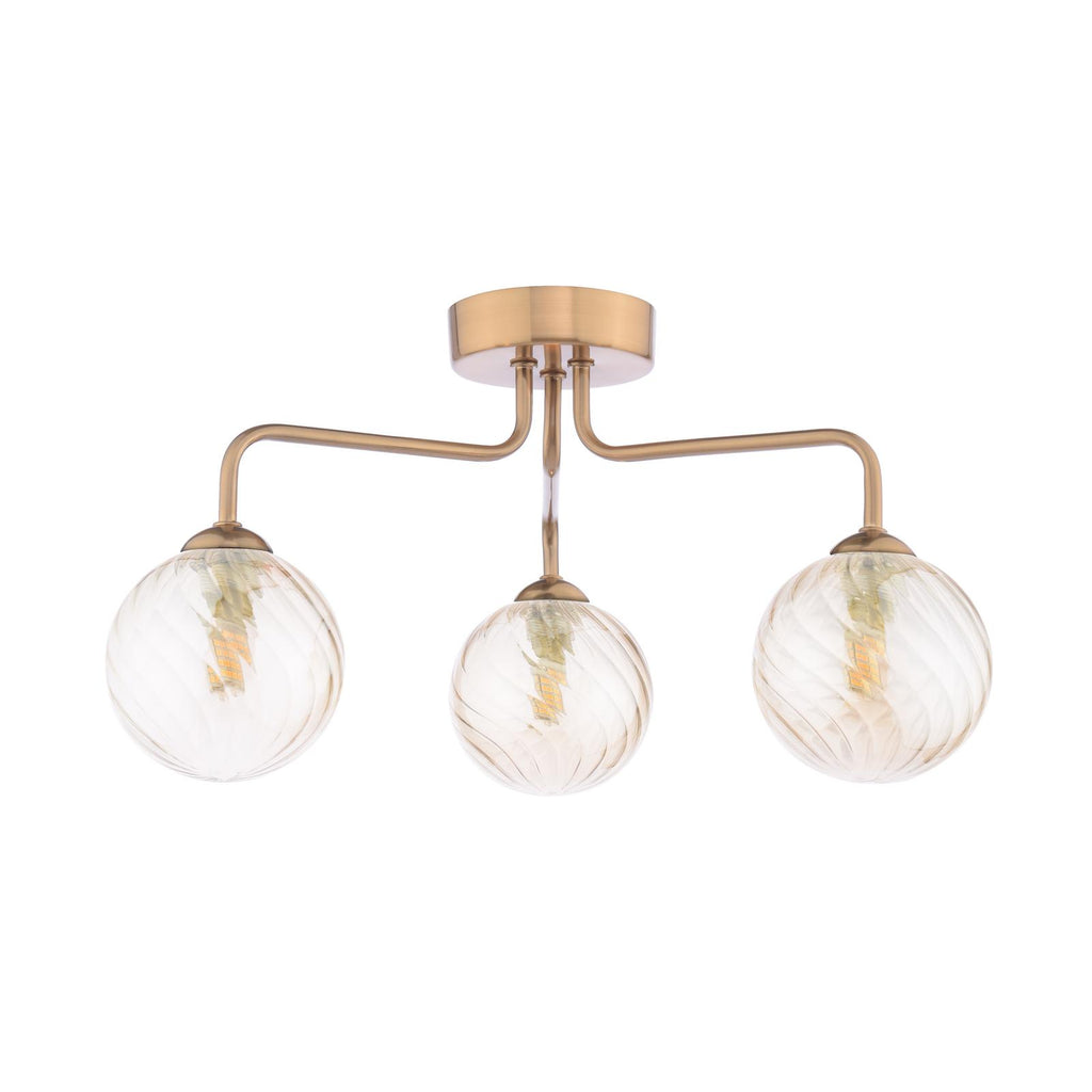 FEY0363-25 Feya 3 Light Semi-Flush Antique Bronze With Twisted Amber Glass