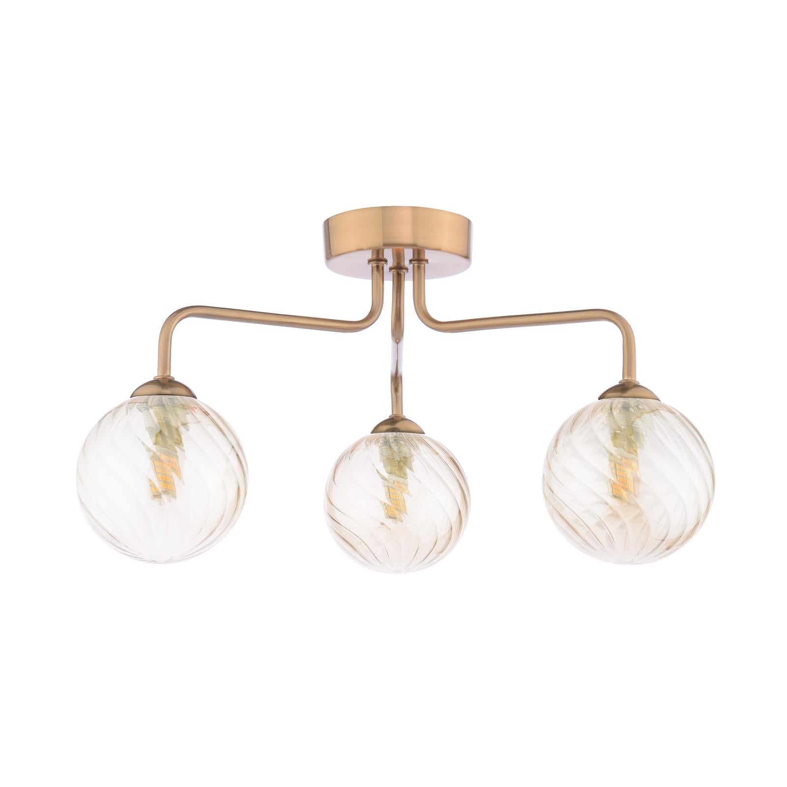FEY0363-25 Feya 3 Light Semi-Flush Antique Bronze With Twisted Amber Glass