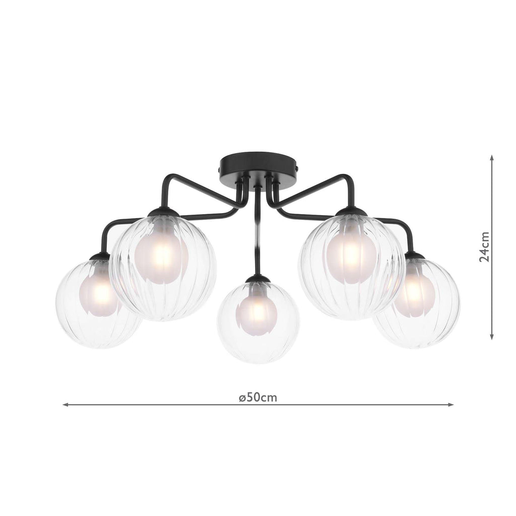 FEY0522-20 Feya 5 Light Semi Flush Matt Black With Clear/Opal Glass